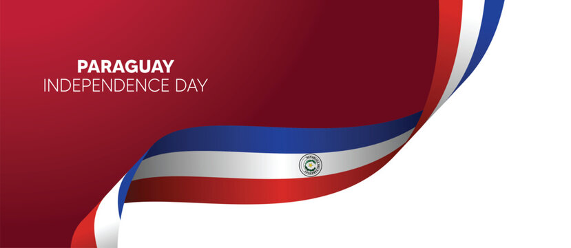 Paraguay Independence Day flag ribbon vector poster