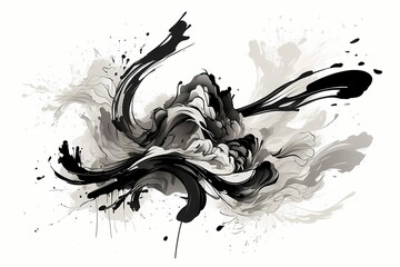 Japanese zen style abstract art illustration using brush stroke style. Black ink with no background images, plain white background.