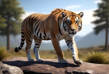 Fototapeta premium 3D Model A Detailed Portrait Of A Wild Animal In I 1