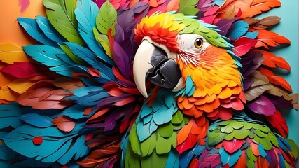 Obraz premium Imaginary&nbsp;vibrant&nbsp;parrot,a&nbsp;vibrant&nbsp;close-up&nbsp;parrot&nbsp;sporting&nbsp;a&nbsp;vibrant&nbsp;mustache, Decorative&nbsp;Parrot&nbsp;with&nbsp;Vibrant&nbsp;Feathers,