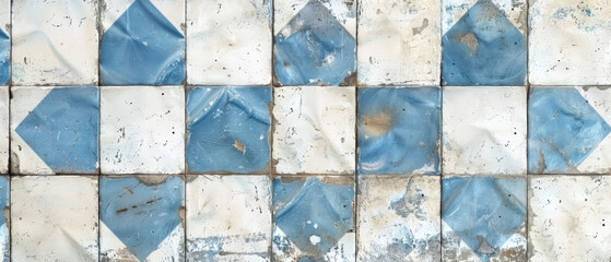 Old blue white retro vintage tile texture. Background for design. - obrazy, fototapety, plakaty