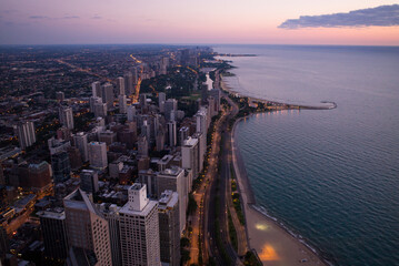 Chicago from above - amazing aerial view in the evening