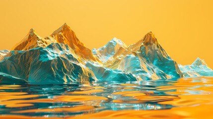 Golden mountain lake water landscape abstract background 