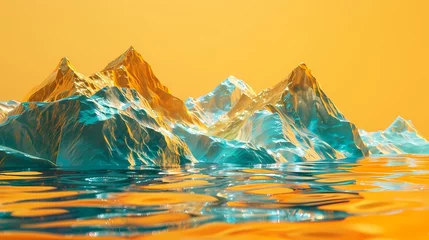 Schilderijen op glas Golden mountain lake water landscape abstract background  © jinzhen