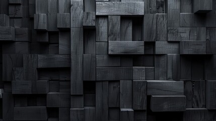 Black, dark, and gray abstract blocks wooden texture background for display products wall background.
