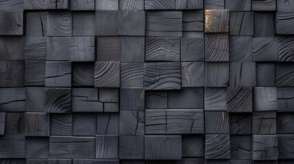 Black, dark, and gray abstract blocks wooden texture background for display products wall...