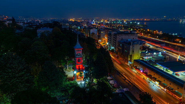 night view from historical izmit clock tower	