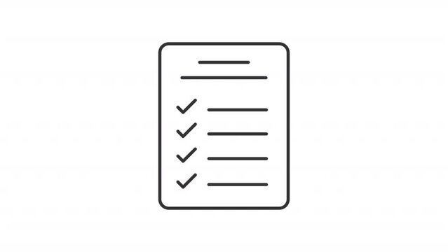 Todo list line animation. Organizer animated icon. Complete mark checking. Task accomplishment manage. Black illustration on white background. HD video with alpha channel. Motion graphic