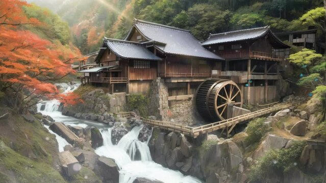 old mill in the mountains 4k video looping