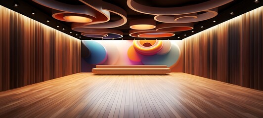 three-dimensional color background for wooden TV studio 3d rendering