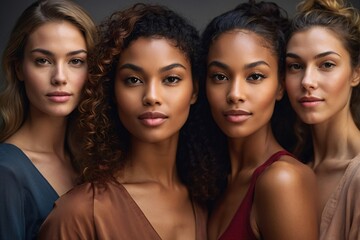 Fototapeta premium Portrait of diverse group of beautiful women with natural beauty and glowing smooth skin