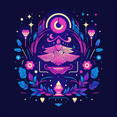 Use a combination of glowing symbols and vibrant colors to represent the concept of eternal vision ,cute, elegant, fantasy, sharpen, graphic design, illustration - obrazy, fototapety, plakaty