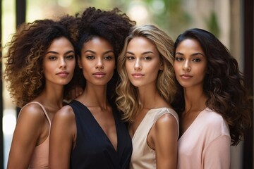 Obraz premium Portrait of diverse group of beautiful women with natural beauty and glowing smooth skin
