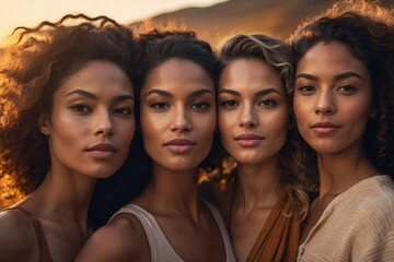 Fototapeta premium Portrait of diverse group of beautiful women with natural beauty and glowing smooth skin