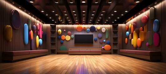 three-dimensional color background for wooden TV studio 3d rendering