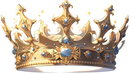 A regal and elegant golden crown hangs in mid-air against a pure and crystal-clear background, exuding a sense of supremacy and majesty - obrazy, fototapety, plakaty