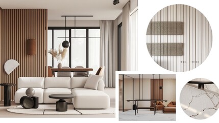 inspiration board in a modern and minimalistic style for a elegant interior 