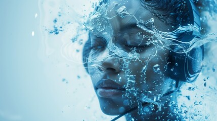 Animalistic Elegance: Close-Up of a Person in a Mask with Animal Features and Water Elements