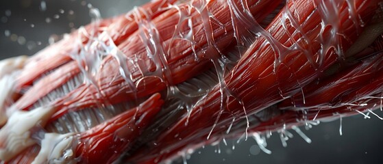 Seethrough muscle texture and sinews, hyperrealistic, superdetailed, clean sharp focus, professional color grading, closeup ,close-up