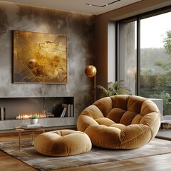 modern living room gold with fireplace