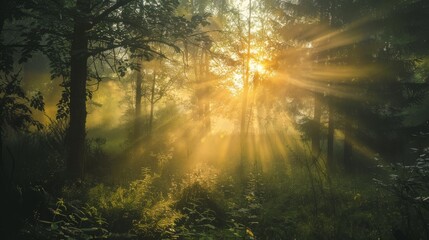 Fototapeta na wymiar sun rays through the trees