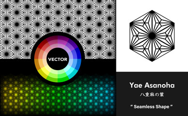 『 八重麻の葉 シームレスシェイプ  』( スウォッチに六角形タイルで登録すると、サイズ調整可能な美しいパターンを作成可能。）
Yae Asanoha “ Seamless Shapes ” (By registering as a swatch, you can create seamless patterns that can be changed in color and size) 