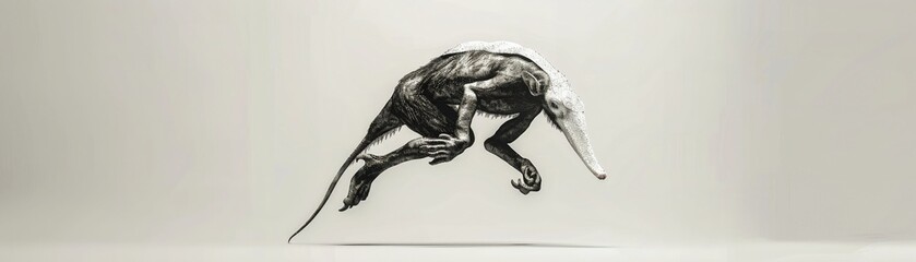 Anteater in ballet attire, line drawing, pure motion capture, plain backdrop, overhead angle, poised stance , 8K - obrazy, fototapety, plakaty