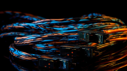 gpus with blue and orange cables
