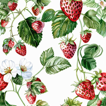 Seamless pattern with strawberries on white background