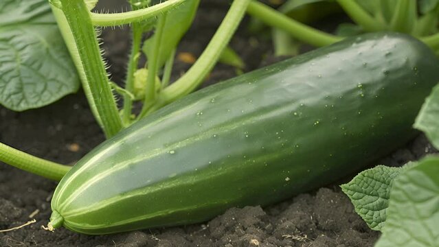 A closeup of a freshly picked cucumber its smooth skin a testament to the care and attention it received in its organic garden bed.