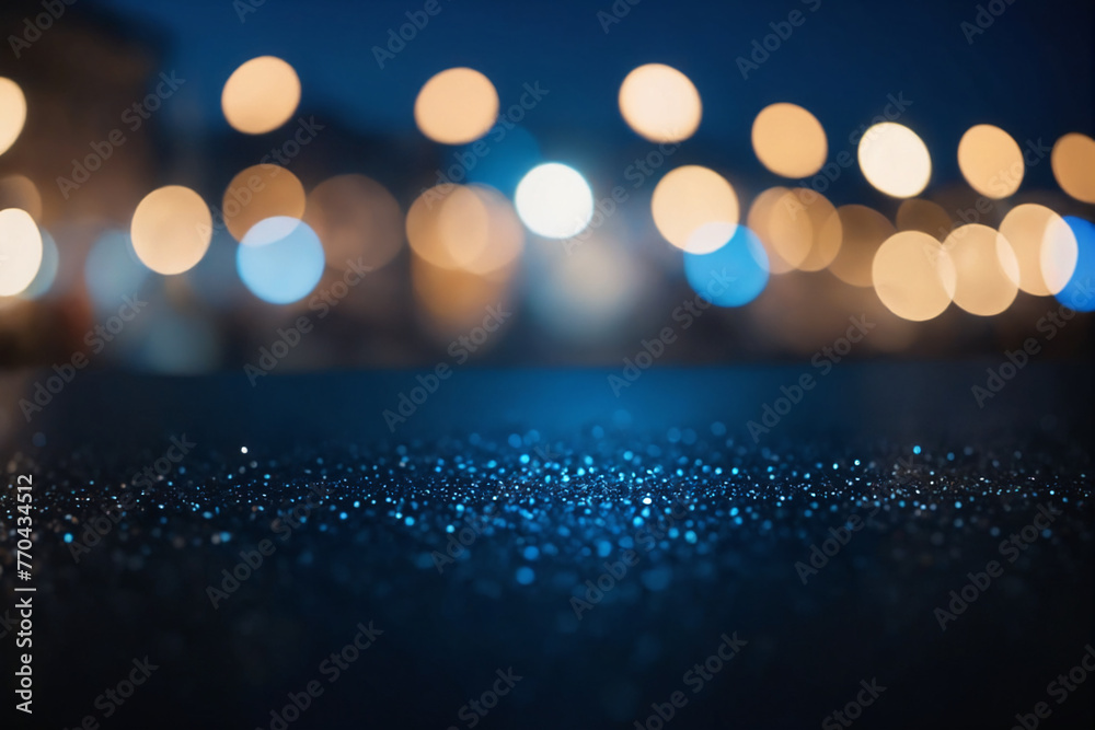 Poster city blurring lights abstract circular bokeh on blue background