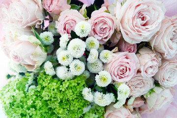 Bouquet of Pink and White Flowers on Table - 770434584
