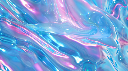 Light abstract holographic flare on cyan background with Generative Ai. Iridescent background.