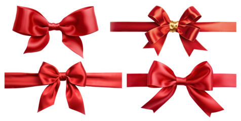 Set of red ribbons and bows, cut out