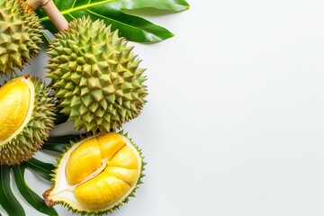 isolated durian. Durian on a white background. empty space - obrazy, fototapety, plakaty