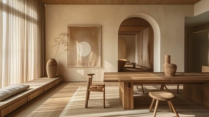 Minimalist Wooden Interior Design with Arched Doorways
