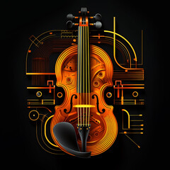 violin with modern abstract art deco structure on black background - obrazy, fototapety, plakaty