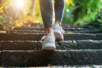 Sporty woman athlete working out running on stairs outdoors.