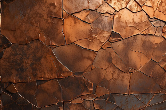 Image showcases a cracked earth surface, combining dark fissures with a burnt sienna color palette