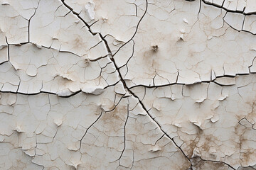 Close up image of white paint cracking and peeling off, creating a pattern over a solid surface - obrazy, fototapety, plakaty