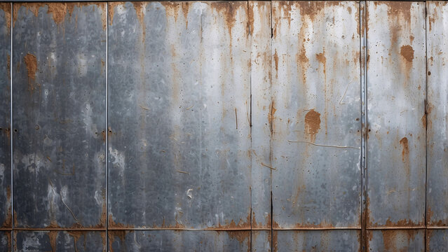 Weathered metal surface with patches of rust and remnants of blue paint depicting decay