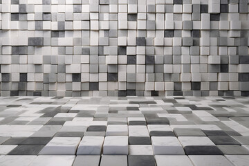 Eye-catching 3D geometric cubic design on a wall and floor creating a modern artistic effect