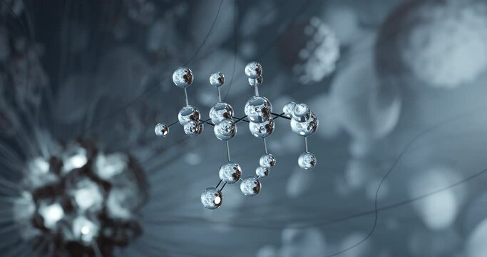 Eflornithine rotating 3d molecule, molecular structure of vaniqa, seamless video