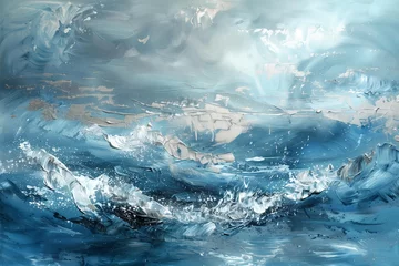 Rolgordijnen abstract acrylic painting of a sea landscape with silver accents © ALL YOU NEED studio