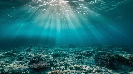 Deurstickers underwater scene with rays of light © Tejay