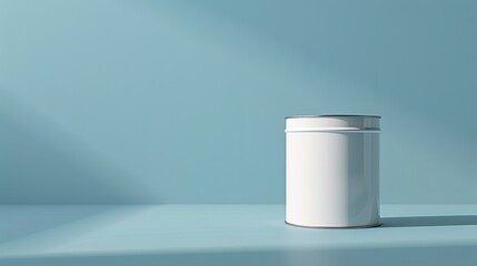 3d rendering of a white metal can on a blue background.