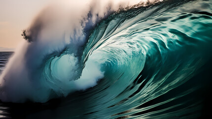 Extreme close up of thrashing emerald ocean waves