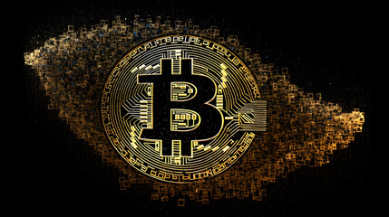 a golden bitcoin symbol covered by black lines