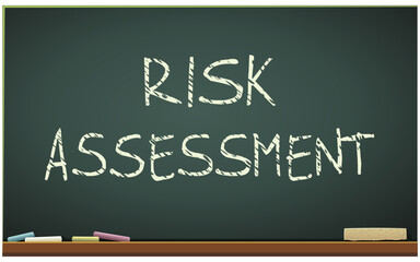 Blackboard with the heading “Risk assessment” seen from the front (cut out)