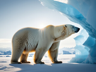 A wild polar bear alone in the arctic.